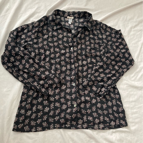 Eberjey X Rebecca Taylor Silk Floral Button Down Pajama Top Size Small Black - Picture 2 of 6